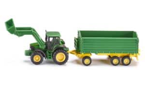 Siku John Deere traktor med frontlæsser og vogn