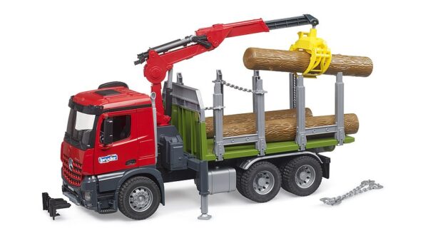 Bruder MB Arocs tømmertransportbil med læssekran, grab og 3 træstammer - Image 5