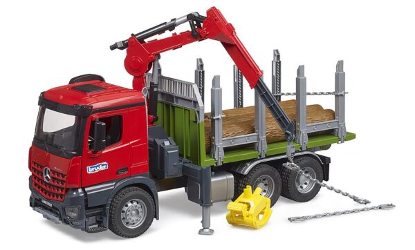 Bruder MB Arocs tømmertransportbil med læssekran, grab og 3 træstammer - Image 4