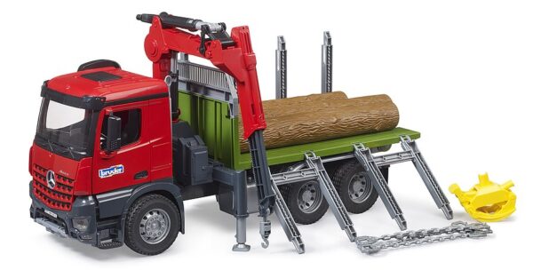 Bruder MB Arocs tømmertransportbil med læssekran, grab og 3 træstammer - Image 3
