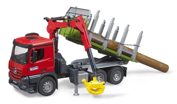 Bruder MB Arocs tømmertransportbil med læssekran, grab og 3 træstammer - Image 2