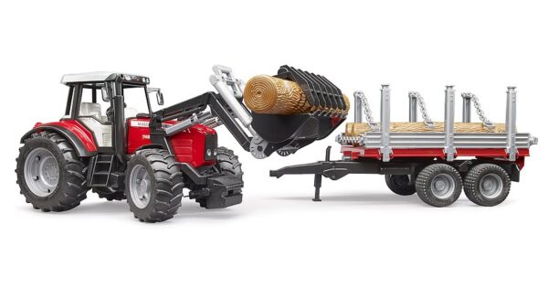 Bruder Massey Ferguson 7480 med frontlæsser og tømmeranhænger - Image 4